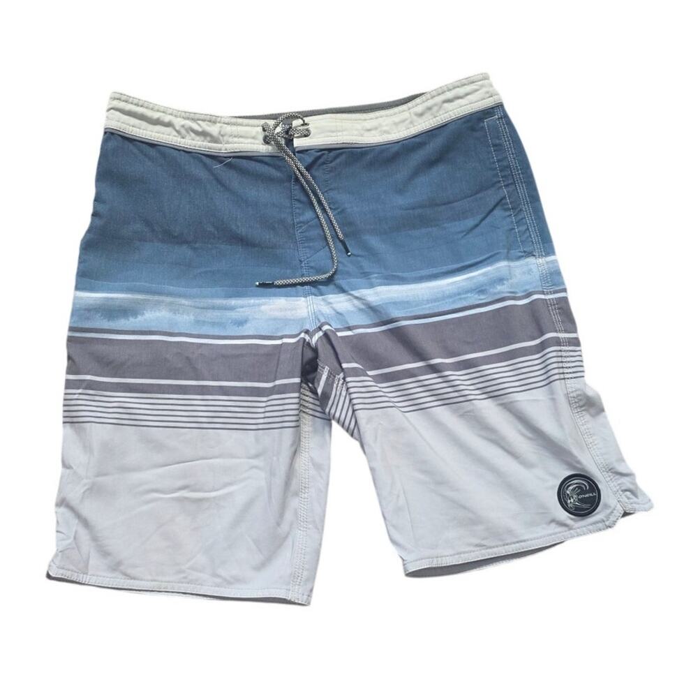 ONeill Mens sz 30 Hyperfreak Striped Swim Shorts Blue Gray Boardshorts